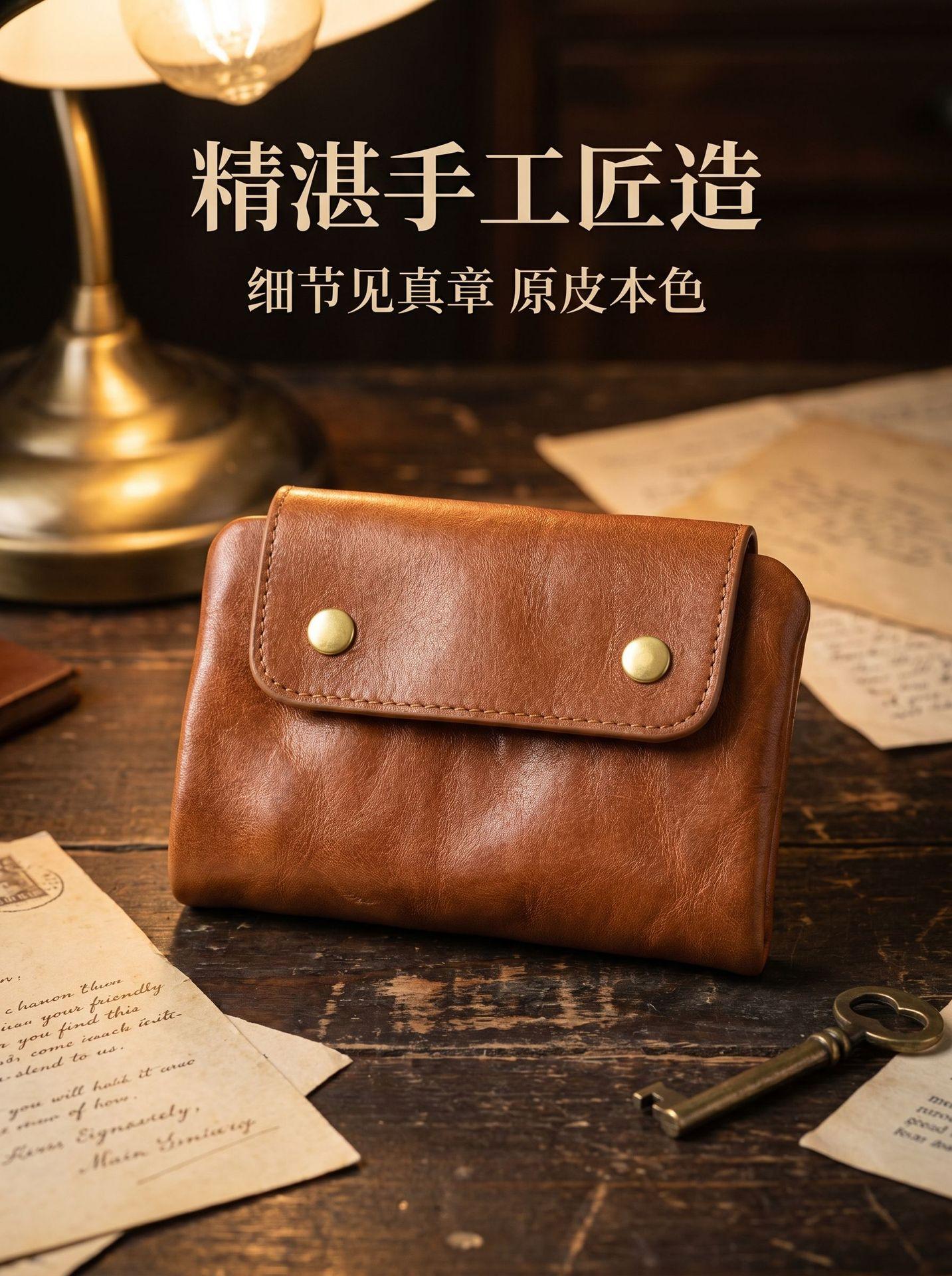

Minimalist Distressed Leather Trifold Wallet - Front Pocket Wallets for Men with ID Window, Retro Card Slots EDC Purse світло-коричневого кольору
