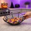 Festive Spider Web Decor Halloween Basket, Plastic Cobweb Design Fruit Serving Bowl, Treat Eye-catching or Trick Candy Holder for Dinner Table, Party