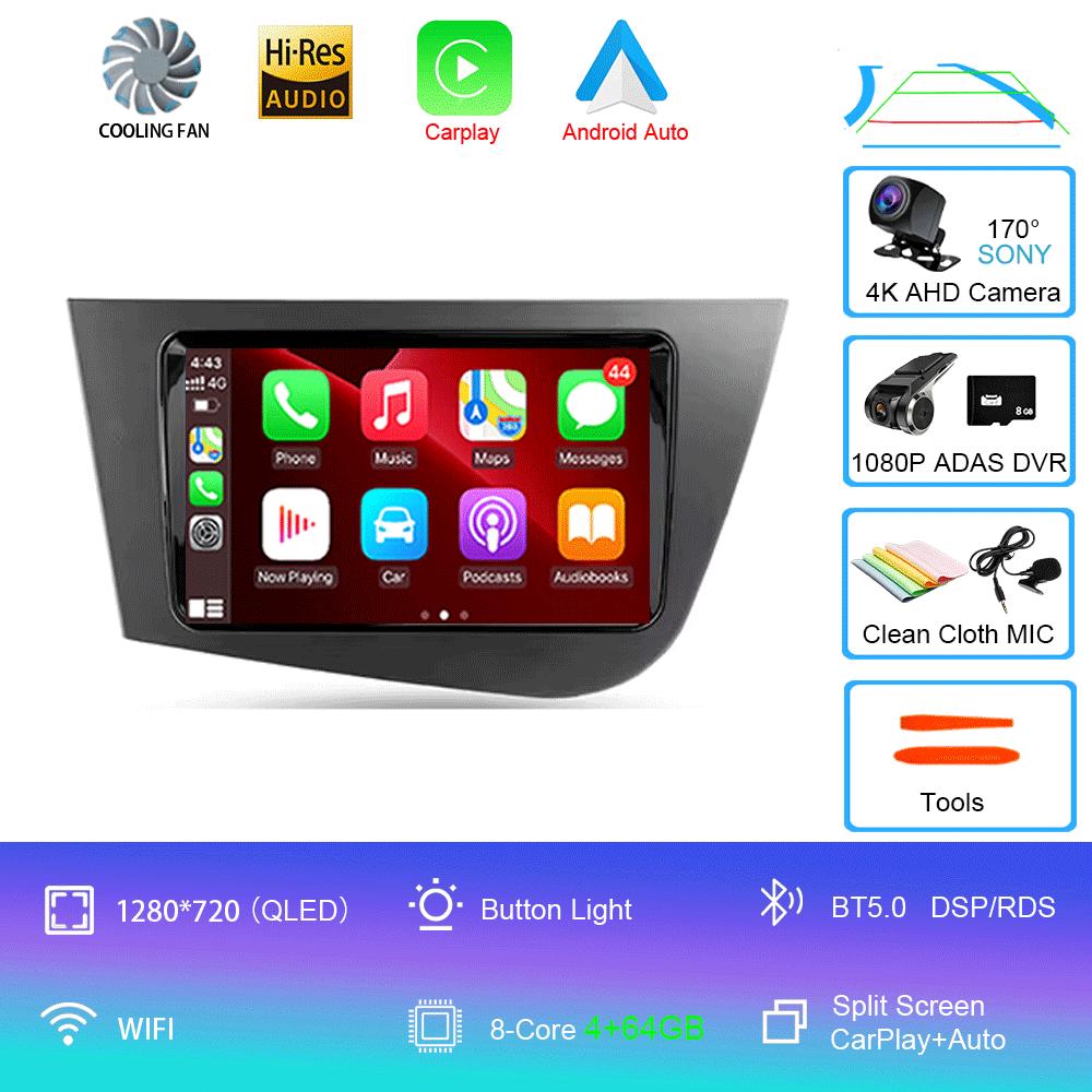 Car Radio Android 14 Carplay For Seat Leon 2 MK2 2005 2006 2007 - 2012 Navigation GPS Multimedia Player WiFi+4G Stereo BT 2 DIN