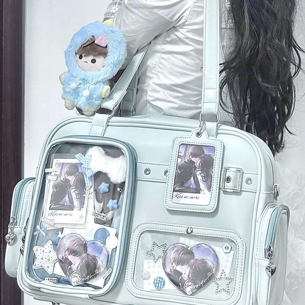 Harajuku Pin Doll 20cm Display Ita Bag Women PU Leather Preppy Style Large Capacity Shoulder Bag Ladies Daily Crossbody Bag Chic