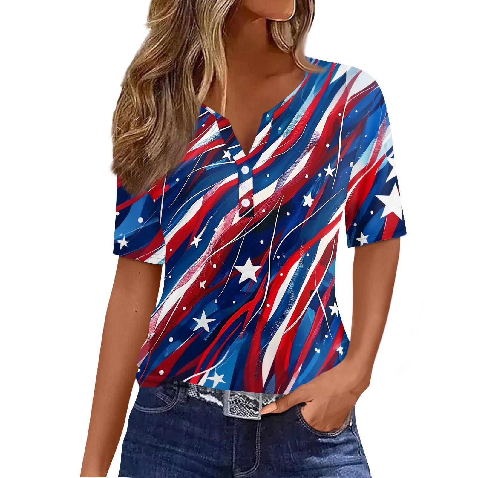 Women s Casual V-Neck Star Print Short Sleeve T-Shirt Comfortable Summer Top for Everyday Wear XXXL