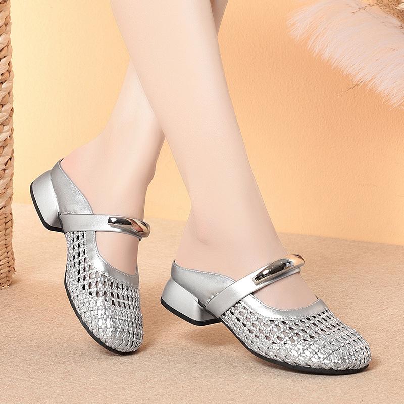 Baotou Sandals For Women Wearing Summer Shoes For Women, Versatile Hollow Breathable Semi-Torched Women's Shoes Comfortable
