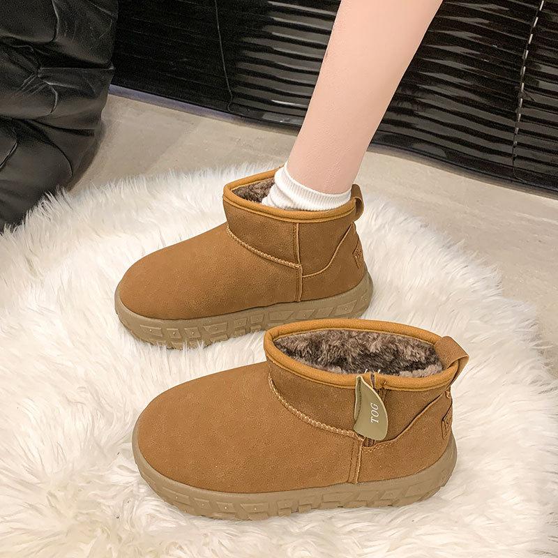 Tire Thick-soled Snow Boots Women's 2025 Winter New Matte Leather Surface Piled Thickened Short Non-slip Warm Cotton Shoes