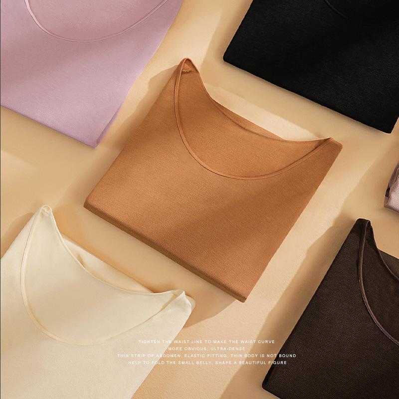 Meiyabi Women's High Elastic Thermal Underwear Top - Slim, Thin, Round Neck for Autumn and Winter