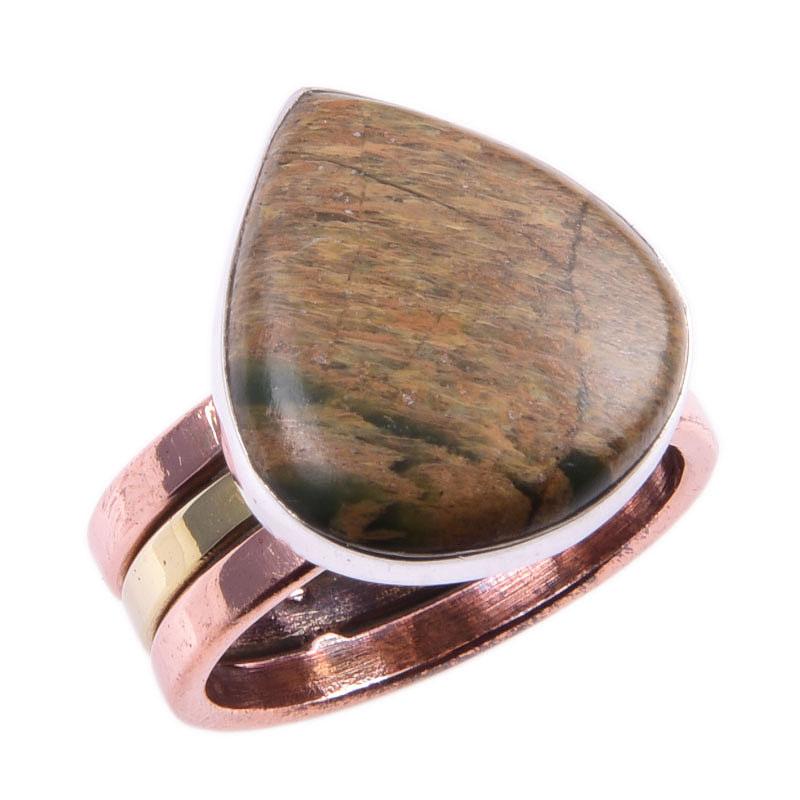 Natural Rhyolite Gemstone Handmade 925 Sterling Silver Two Tone Ring S.6.5 z9H17