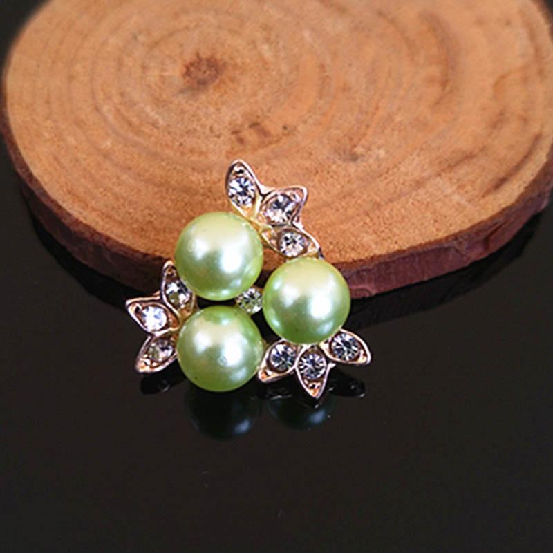 

2015New 100Pcs 20mm Pearl Flower and Gold Leafs Rhinestone Flatback Embellishment Button for DIY Hair Accessories HZ256 зелений
