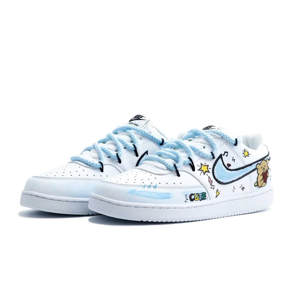 Nike Court Vision 1 Bear Adventure Abrasion Resistant Low Top Skateboard Shoes Unisex Light Blue DH2987-101(team-1331)