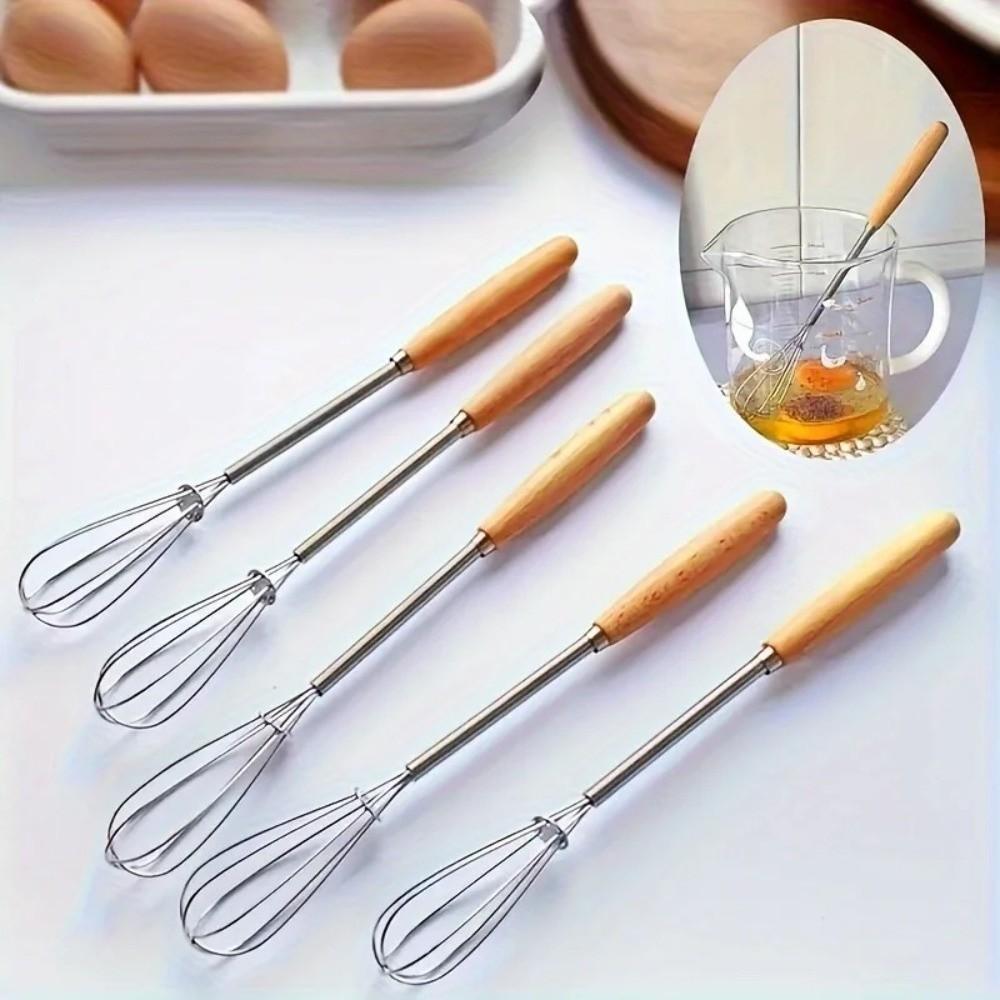 Solid Wood Handle Kitchen Whisk Mini Wire Design Mini Egg Beater Stainless Steel Wire Beating Function Stainless Steel Whisk