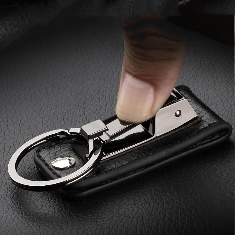 Rockyu Keychain, Men's, Key Ring, Belt Loop, Stylish, Leather-like, Zinc Alloy, Car Key Ring, Smart Key Compatible, Gift, Black