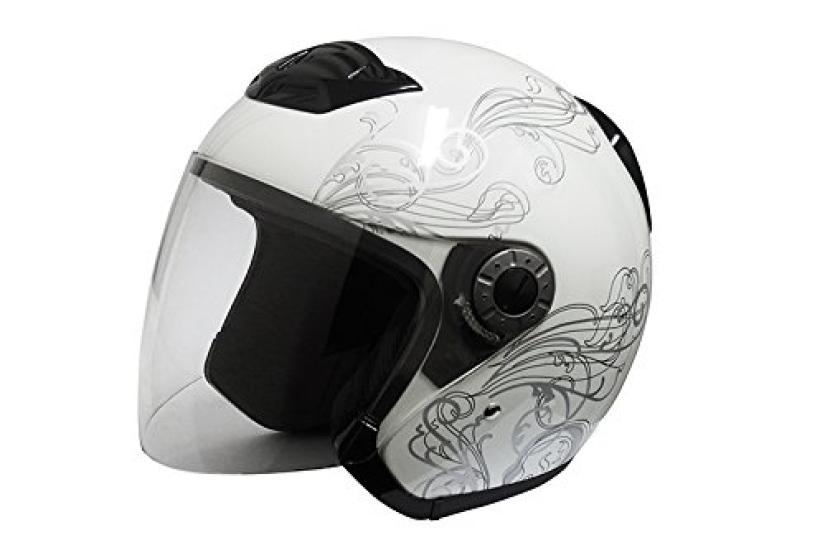 Bike Parts Center Jet Graphic White Motorcycle XL 7210 Helmet, (61cm-62cm)