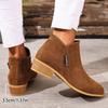 Autumn New Pointed Side Zipper Chelsea Boots Large Size Suede Thick Heel Medium Heel Martin Boots Women 43
