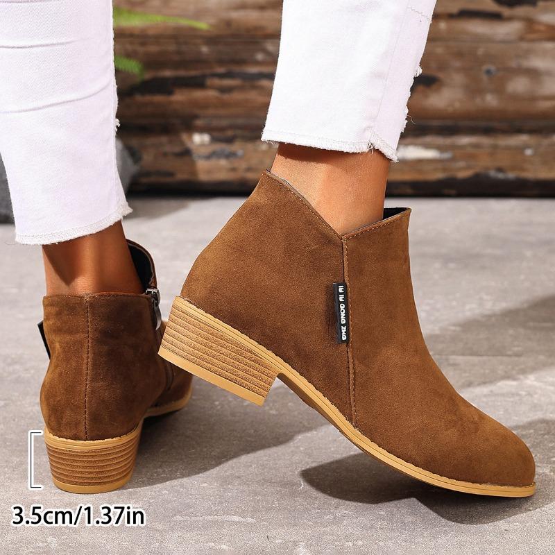 Autumn New Pointed Side Zipper Chelsea Boots Large Size Suede Thick Heel Medium Heel Martin Boots Women 43