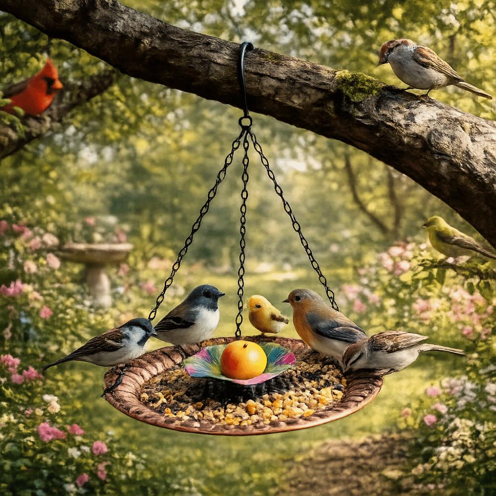 Vintage Design Hanging Bird Feeder Metal Parrot Feeder Tray Durable Bird Food Dispenser  Courtyard