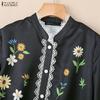 ZANZEA Women Casual Stand Collar Loose Long Sleeve Floral Blouse