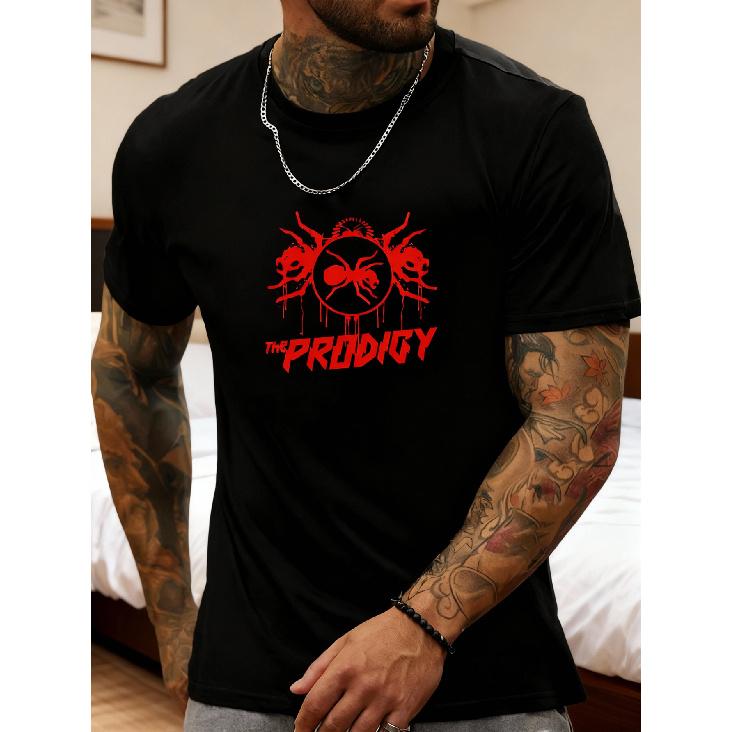 Men's THE PRODIGY Graphic T-Shirt Beige Crewneck Tee with Bold Red Text Lightweight Breathable Shirt for Everyday & Formal Outfits All-Season