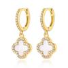 S925 Sterling Silver Four-Leaf Clover Earrings with Zircon, Black Agate, and White Mother-of-Pearl for a Luxurious High-End Look.