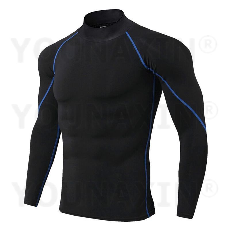 Men's High-necked Sports Long Sleeves T-shirts Skinny Fitness Clothes Yoga Training Running Quick-drying Cycling Tights Top S M L XL 2XL 3XL