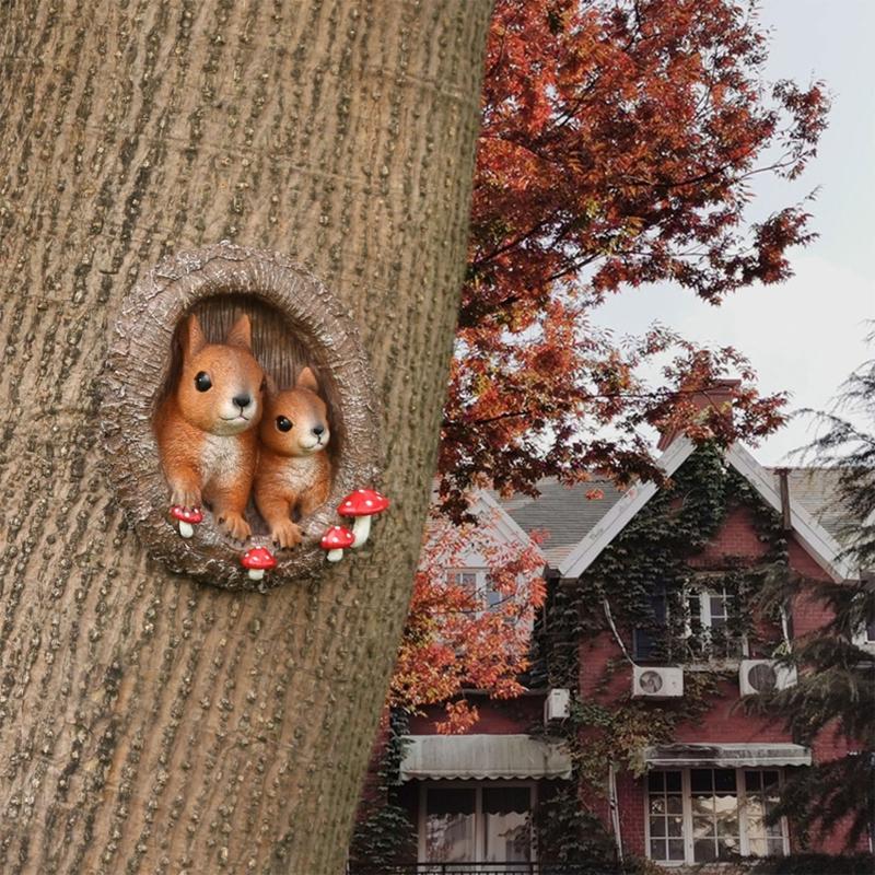 Resin Squirrel Ornament Weatherproof Resin Squirrel Figurine Tree Face for Outdoor Yard Garden Decoration Statue