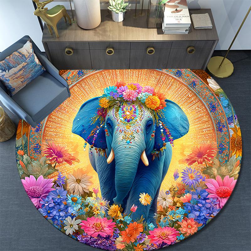 Elephant Round Area Rug,Carpet Rug for Living Room Bedroom Sofa Playroom Decor,Non-slip Floor Mat