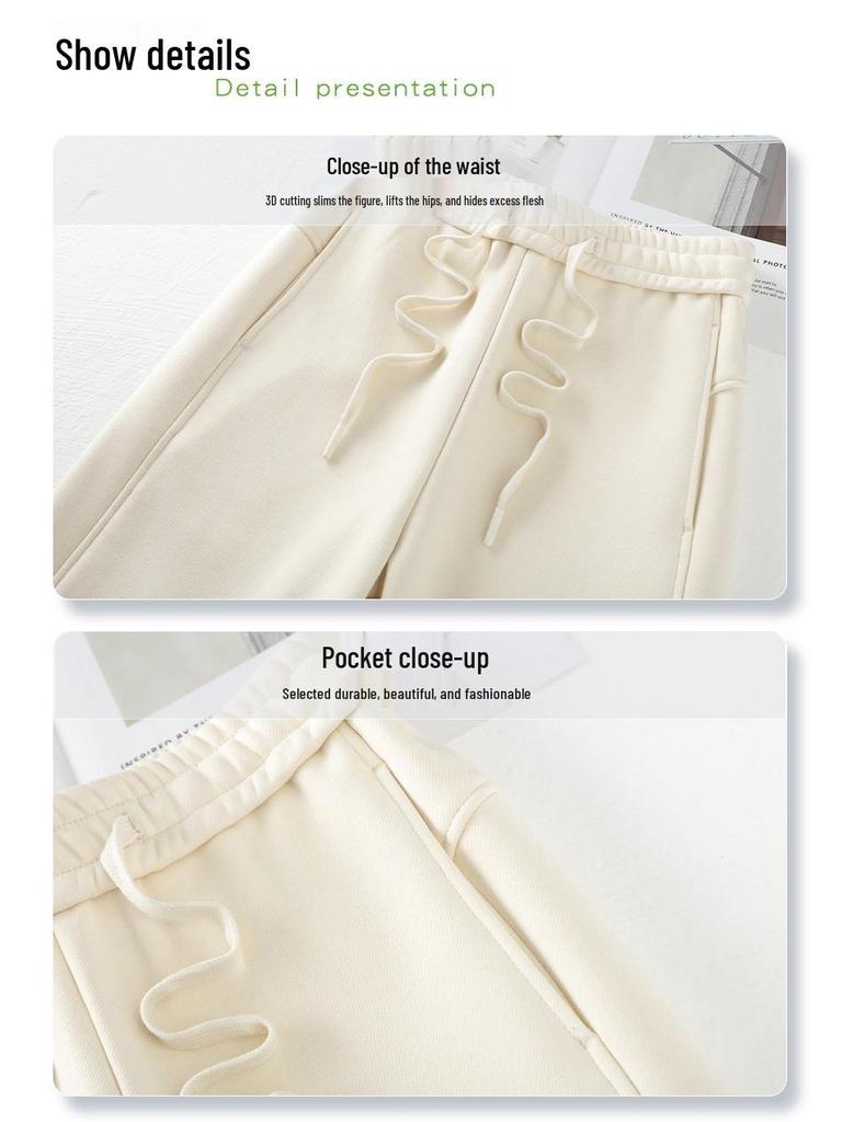 Ancola Women's 2024 Red Fleece-Lined Wide-Leg Sweatpants - Autumn/Winter Casual Straight-Leg Trousers.