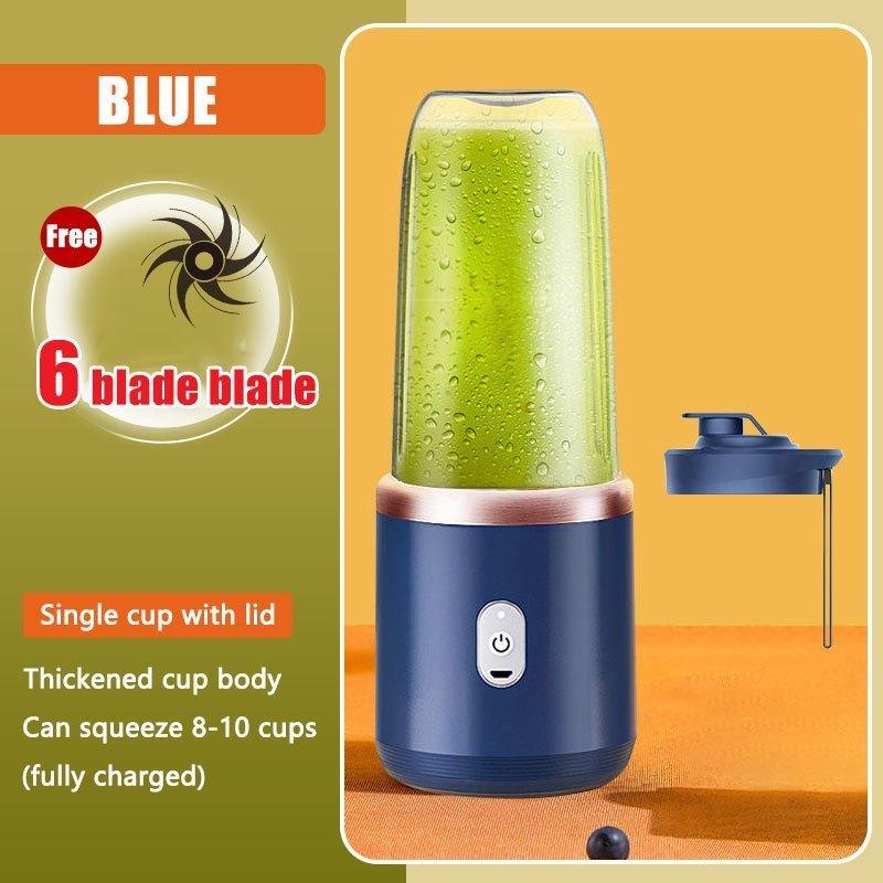 Portable Juicer Electric Blender 2 Cups Wireless Juicer Fruit Squeezer Mini Ice Blender USB Charging Blue-Single Cup