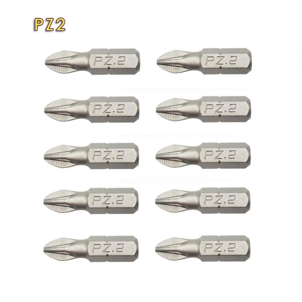 10Pcs Electric Hex Shank Screwdriver Bits PH1 PZ1 PH2 PZ2 PH3 PZ3 Magnetic Anti Slip 25mm For 1/4" Electric Hand Screwdriver