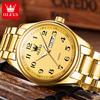 OLEVS 5567 Top Men's Watches Waterproof Gold Stainless Steel Watch Strap Quartz Watch Dual Calendar Luminous Fashion Wristwatch