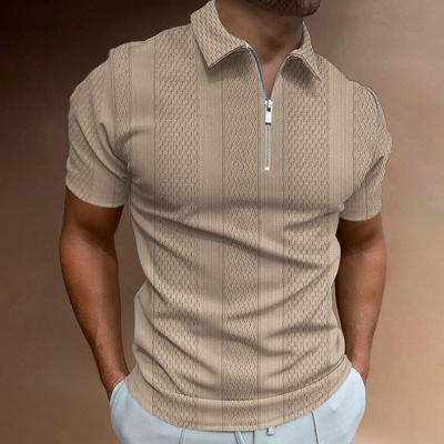 Camisa POLO de verano para hombre, camiseta de manga corta con solapa de Color sólido, Top informal de Jacquard Vertical para hombre