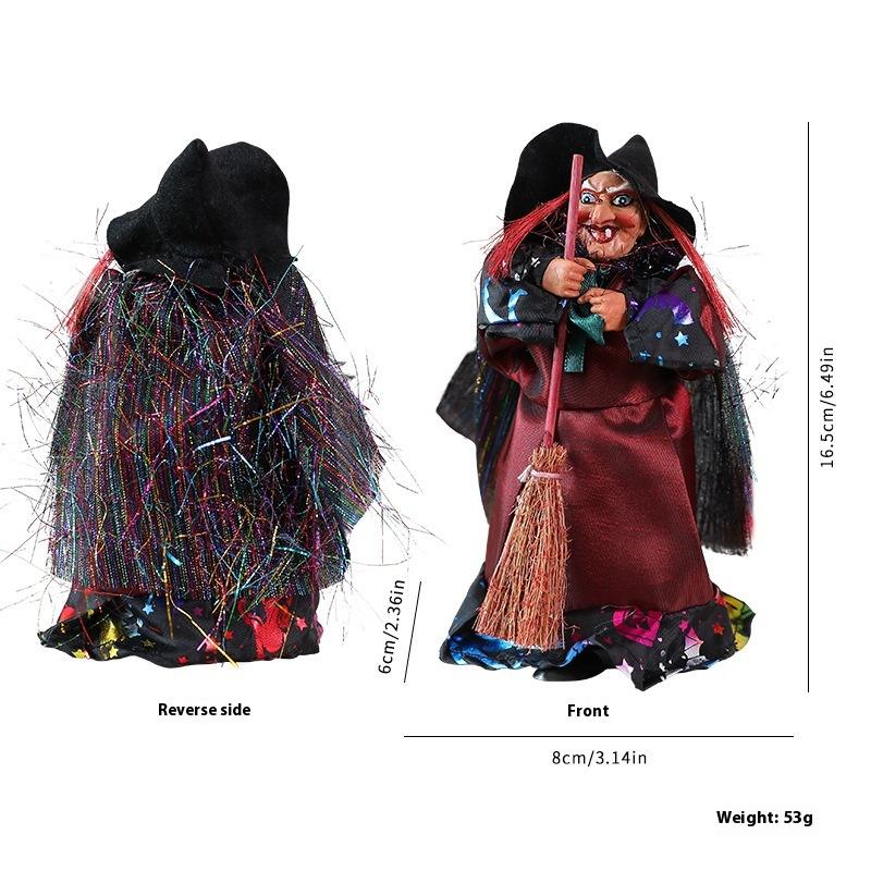 1Pc  Halloween Broomstick  Figurine Hanging Doll DIY Decor Pendant Party Haunted House Props Ornament Garden Bar Decor