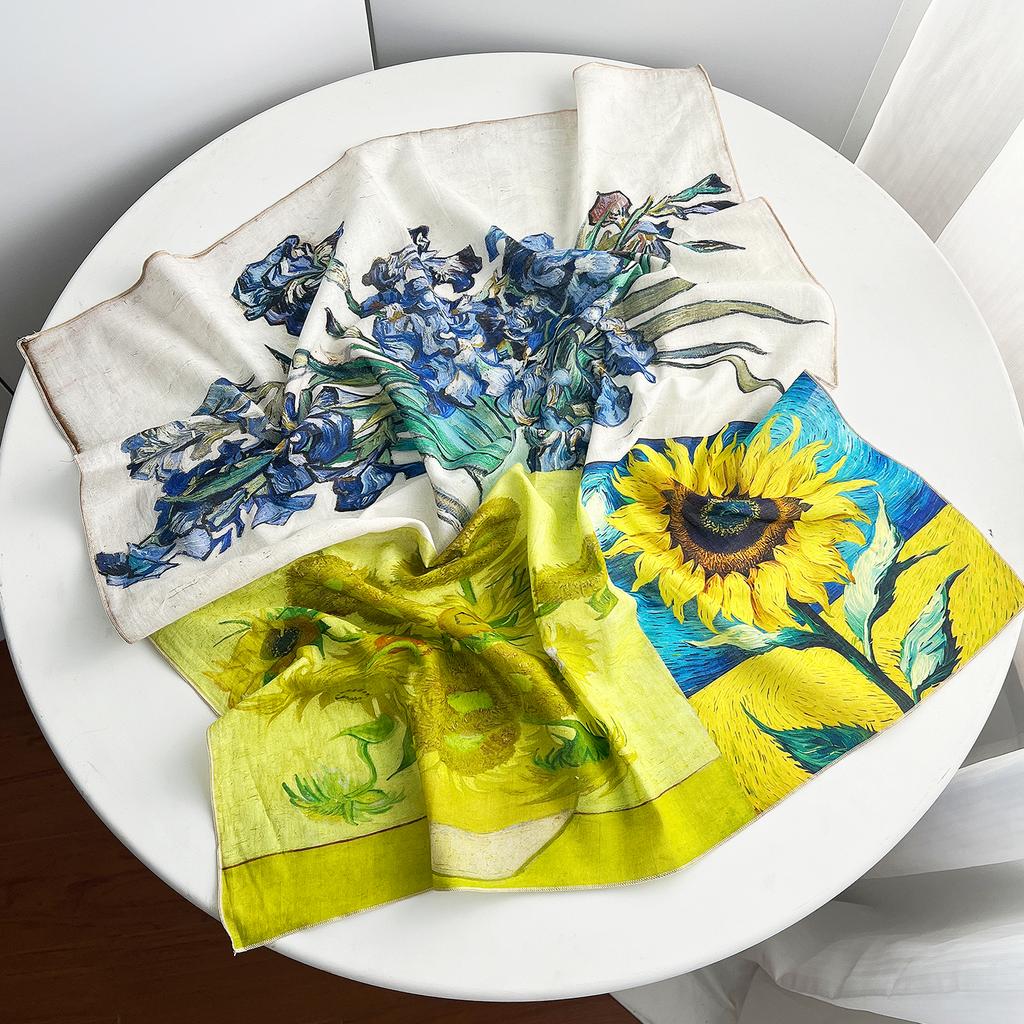 1116 new 111% pure cotton small square scarf spring and summer oil painting fashion versatile silk scarf shirt decorative scarf