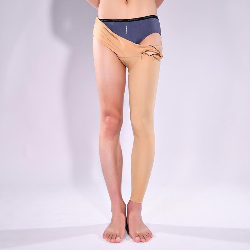 Qinghe Home Men's Warm Black Silk Zippered Plus Velvet Stockings