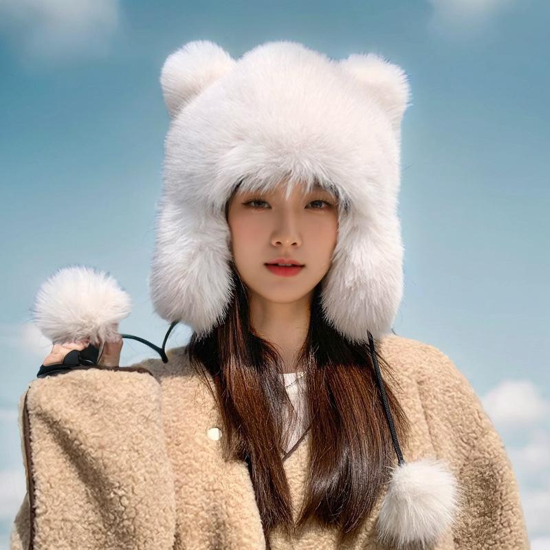 Thickened Warm Princess Hat In Autumn and Winter Fashion Ear Protection Hat Raccoon Plush Hat Imitation Fox Hair Woman