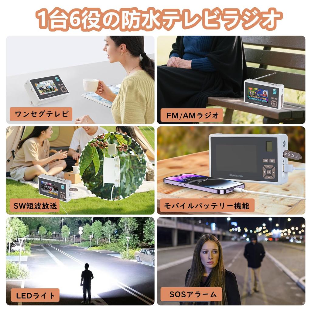 [Released in 2026] 4.3-inch One-Seg TV with FM/AM/SW Shortwave Radio, IPX5 Waterproof, Portable TV, External Antenna Connection, 3-Way Power Supply, D