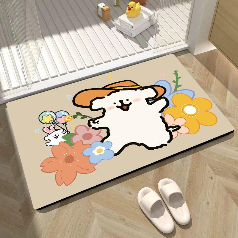 

Cartoon Restroom Door Area Moisture-wicking Foot Mat Household Bathroom Door Fast-dry Cut-out Mat Diatom Mud Mat Durable 40 * 60cm