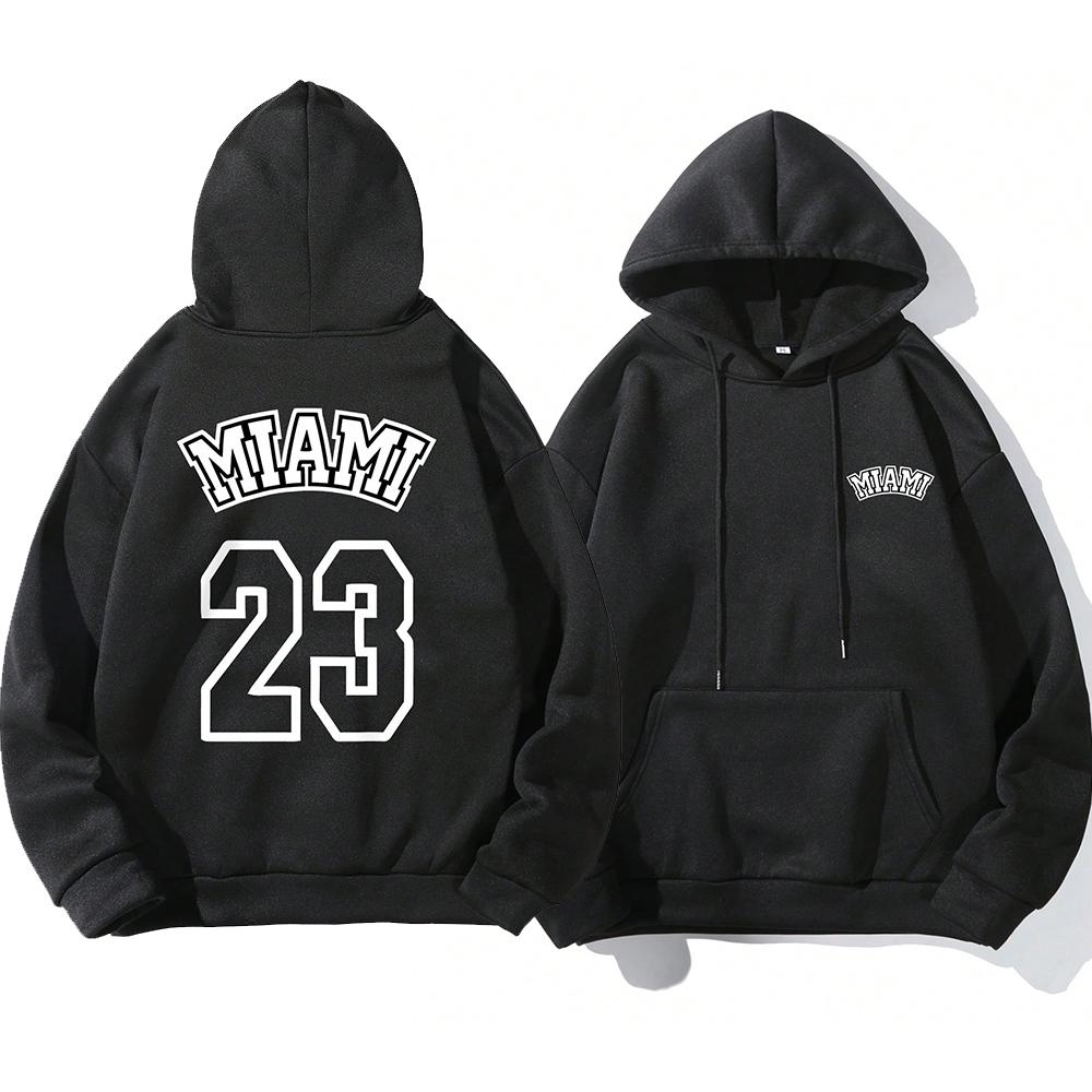 

Miami 23 Art Hollow Letter Print Hoodie Men Fleece Warm Hoody Trendy Casual Clothes Autumn Hip Hop Sportswear Street Pocket Top 3XL