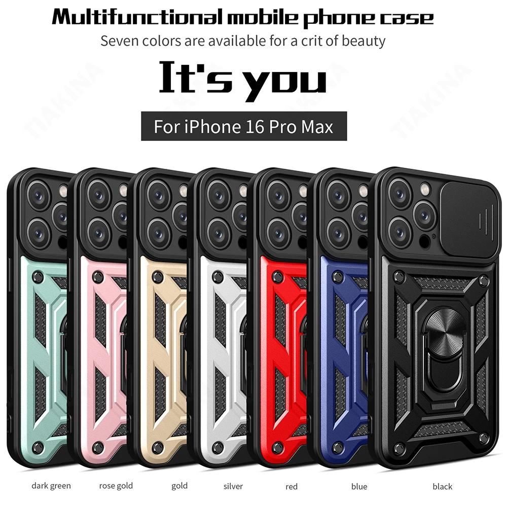 Magnetic Ring Holder Funda for Iphone 16 Pro Max Case for Iphone 16 15 Plus 13 14 Pro Max 12 Mini Case Slide Lens Armor Cover