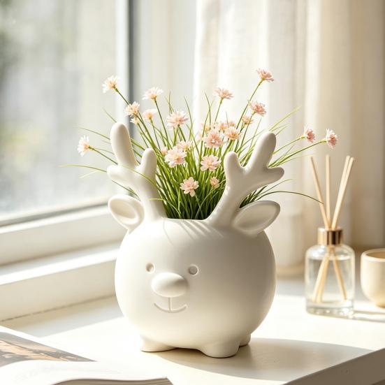 Office Desk Accessory 3D Printed Reindeer Succulents Planter Pot for Indoor Plants, Decorative Desktop Plant Organizer, Christmas Table Ornament,