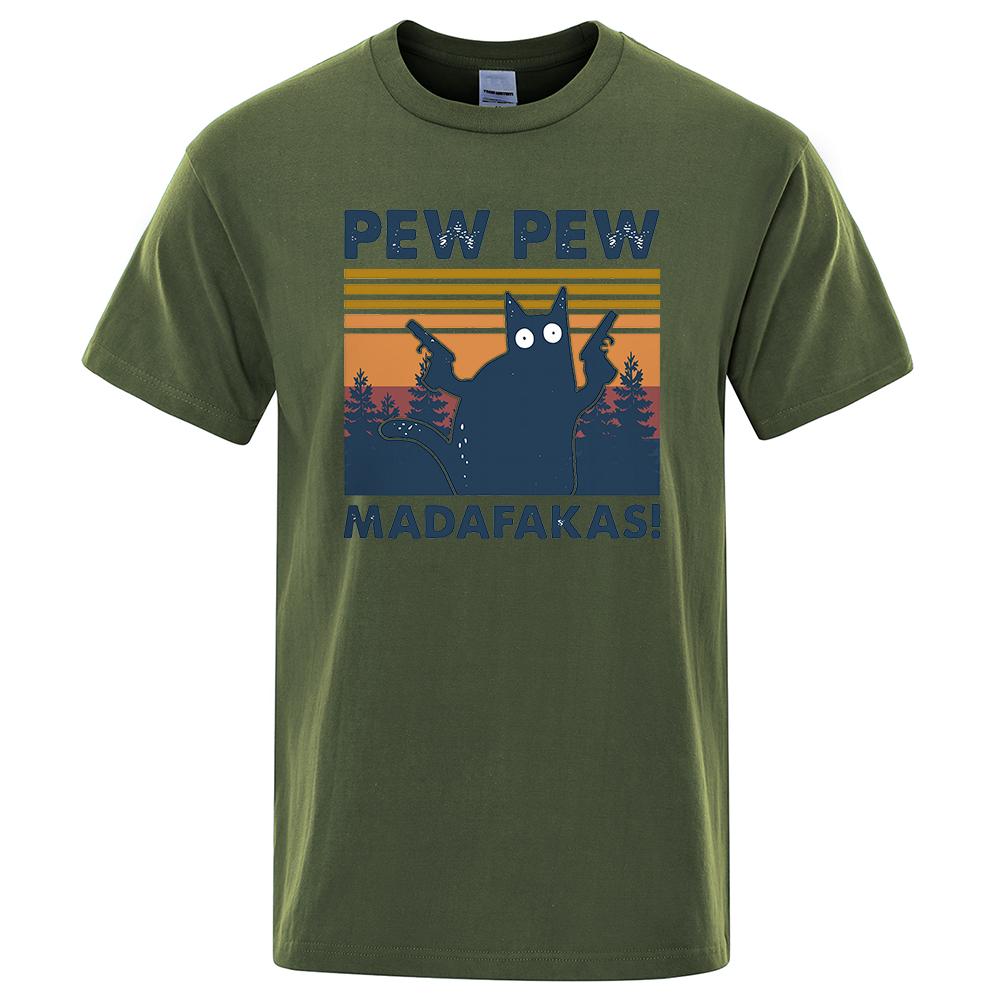 Pew Pew Madafakas Funny Street Cartoons Printed Male Tee Clothes Summer Cotton T Shirt O-Neck Hip Hop Men T-Shirt Oversized Tees