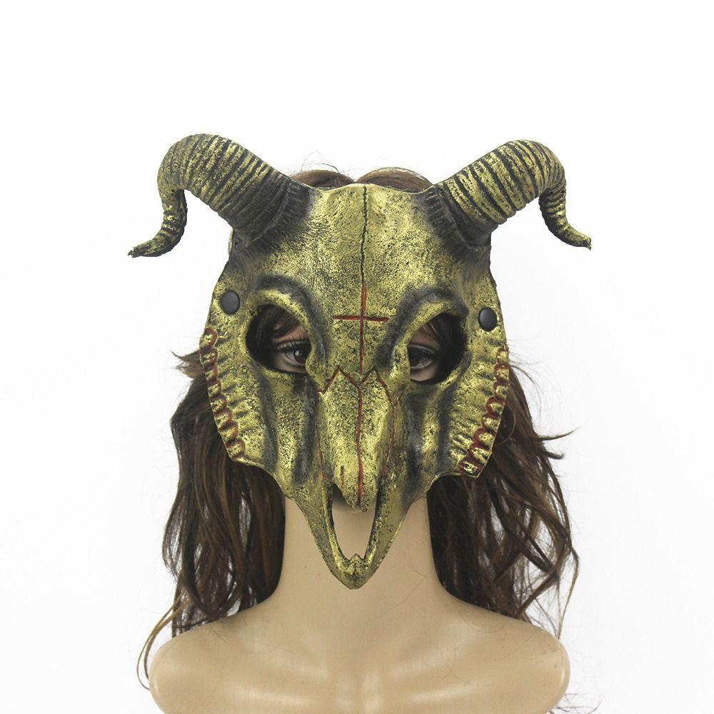 Antelope Halloween Bloody Skull Mask PU Leather Goat Horn Mask Creative Halloween Mask Women Men