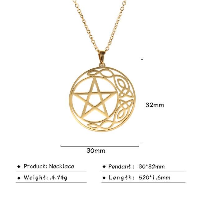 Viking Celtics Irish Knot Pentagram Necklaces for Women Men Stainless Steel Jewelry Vacuum Gold Color Amulet Boyfriend Gift