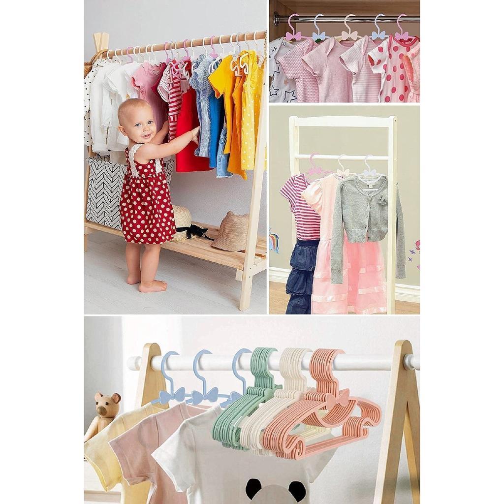 Sweet 12 Pieces Pink Baby Clothes Hanger With Bow Butterfly Baby Kids Clothes Hanger