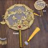 Vintage Chinese Wedding Dress Hanfu Decorative Fans Bridal Round Hand Fans Dragon Phoenix Handmade Gold Red Photography Fan Prop