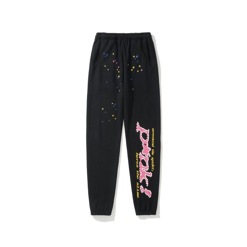 Sp5der 555555 Hoodie Sweatpants Set Rhinestone Spider Web Letter Print Casual Streetwear Youth