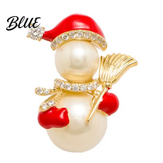 Pearlescent Faux Pearl Snowman Pin Brooch Pin Christmas with Rhinestones