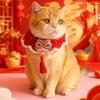 Handmade Cat Dog Scarves Lightweight Chinese Style New Year Cat Bow Tie Embroidery Pattern Red Tassels Knitted Pet Collar