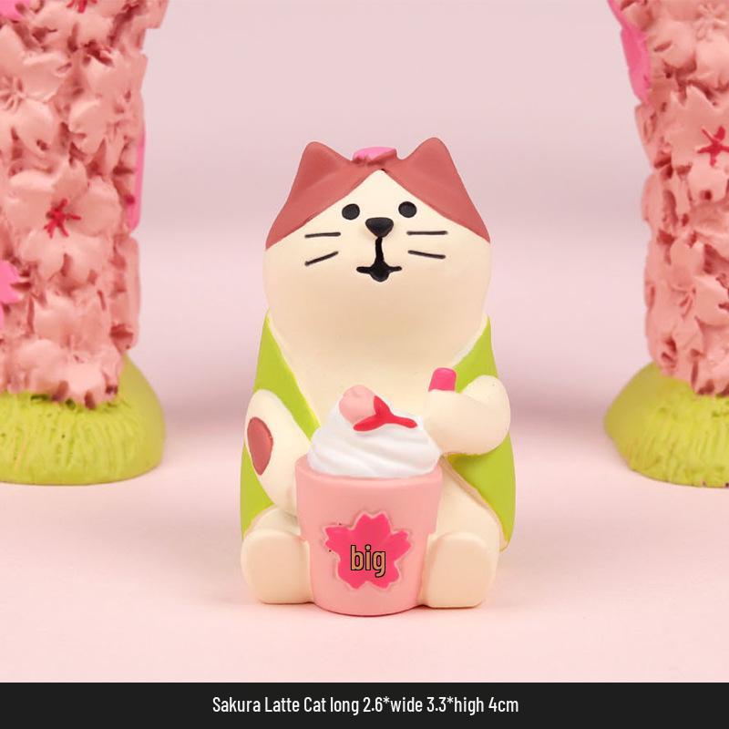Handmade Japanese Zakka Cat Ornaments: Cute Cherry Blossom Resin Decor for Home