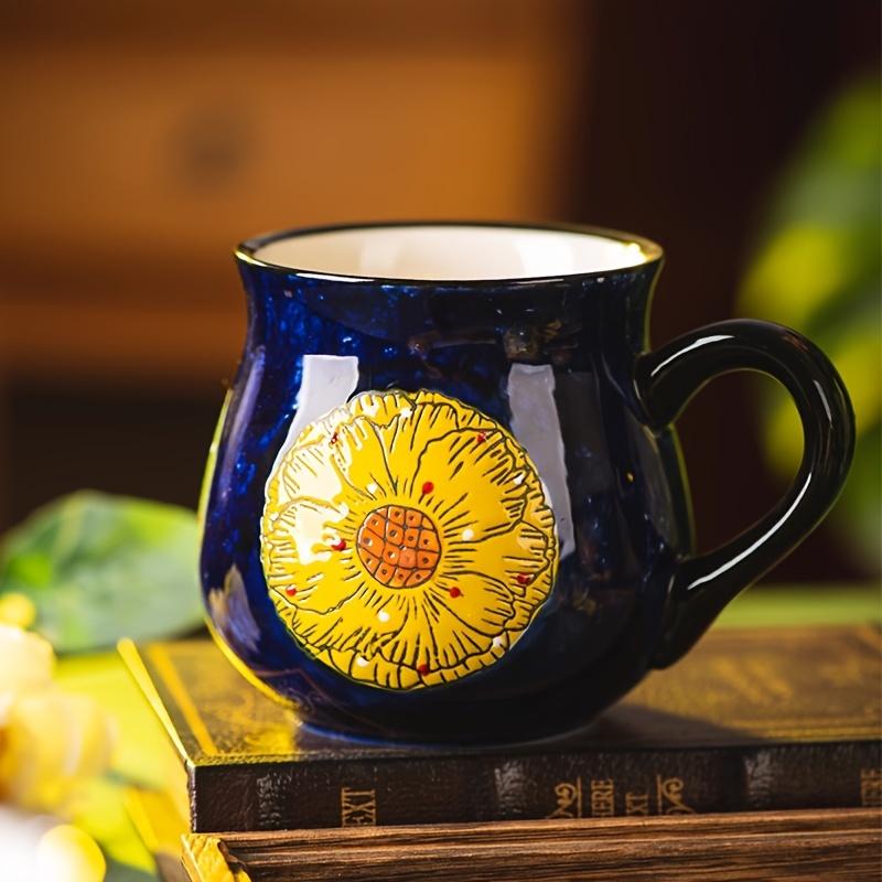 [Elegant Floral Ceramic Mug] 1pc Elegant Hand-Painted Floral Ceramic Mug - Microwave Safe, Insulated for Hot & Cold Drinks - Unique Coffee Accessory