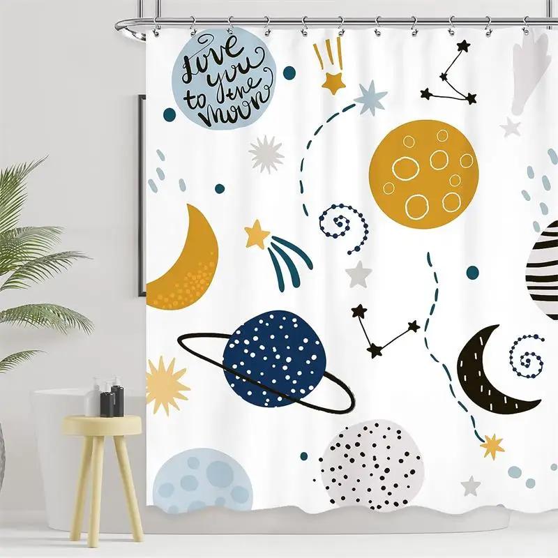 Cartoon Engineering Car Shower Curtains Ocean Animals Fish Cosmos Starry Sky Polyester Fabric Kids Bathroom Decor Set With Hooks