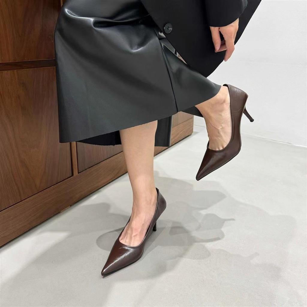 Black simple work women's shoes 2025 new autumn commuter stiletto high heels pointed shallow mouth middle heel shoes