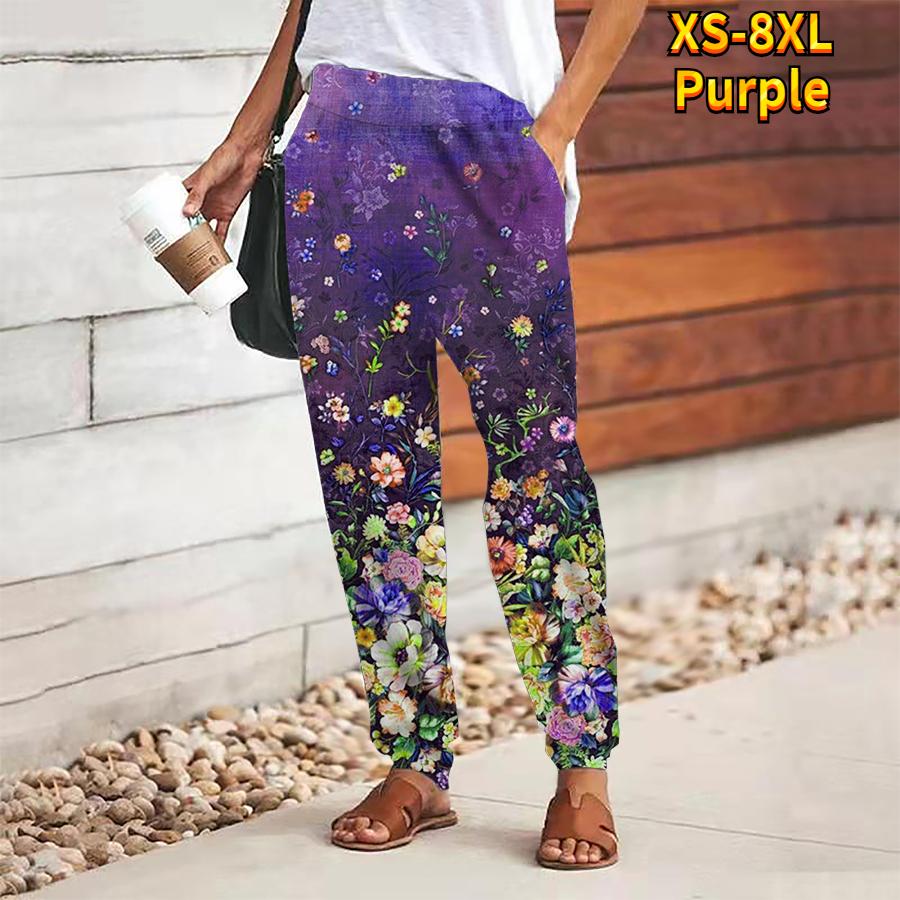 

Женские брюки с лесным принтом на шнуровке, с эластичной талией, свободные брюки, повседневные длинные брюки, брюки с карманами XL фиолетовый